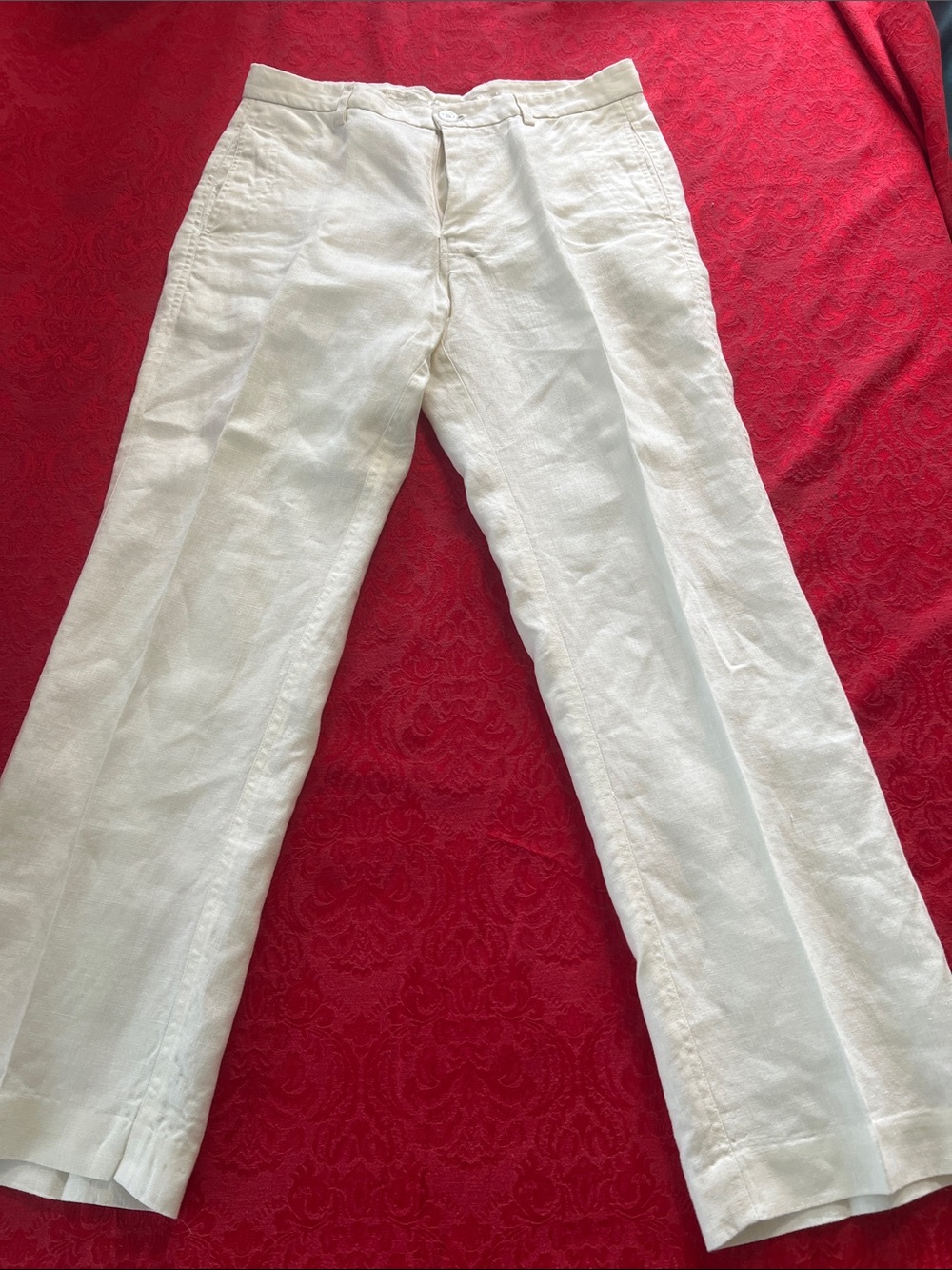 Island Importer Men’s 30 White Beige 100% Linen Pants Straight Leg